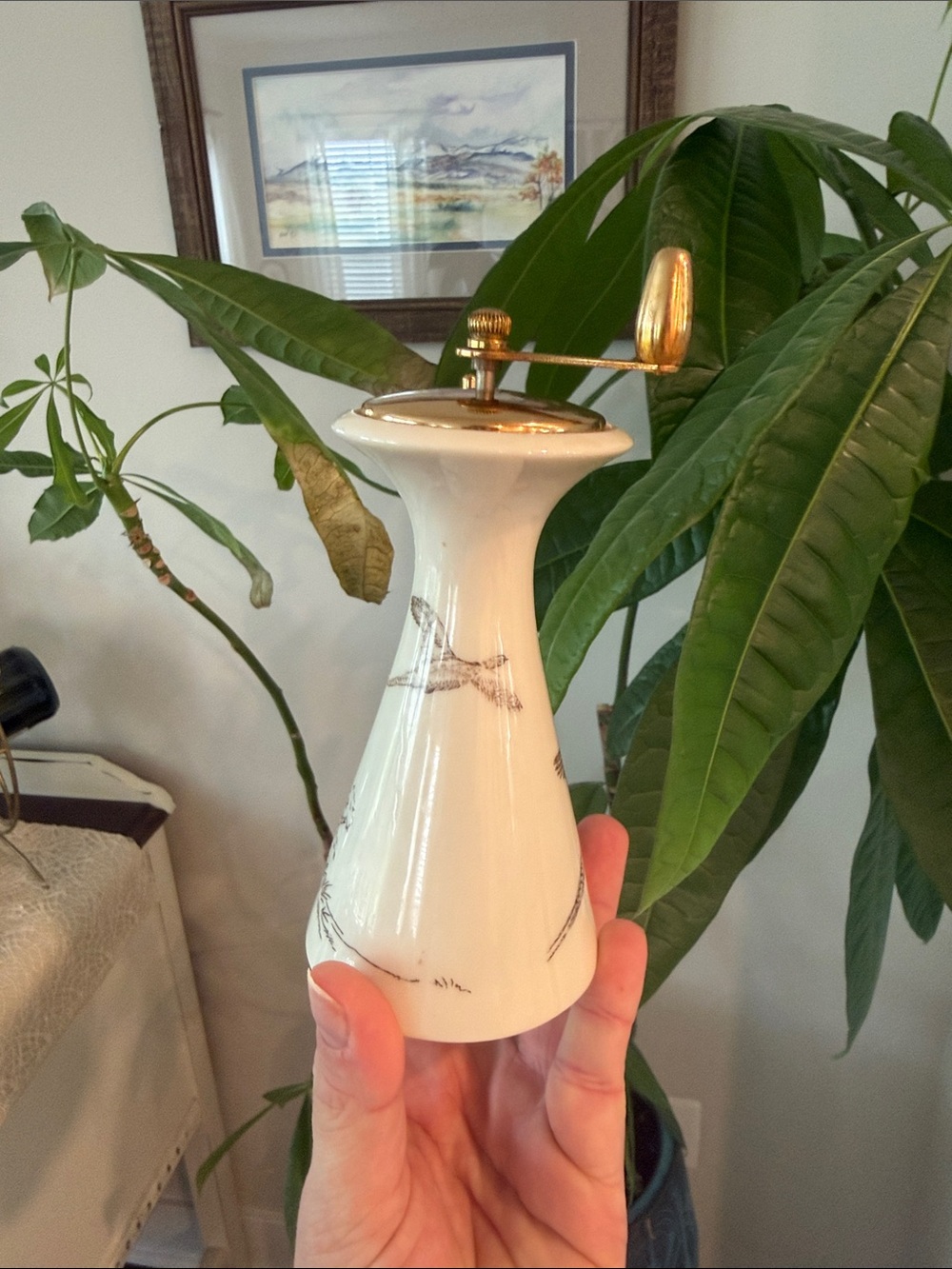 Vintage Lenox Peppermill Gold and White Pheasant Pattern / great condition
